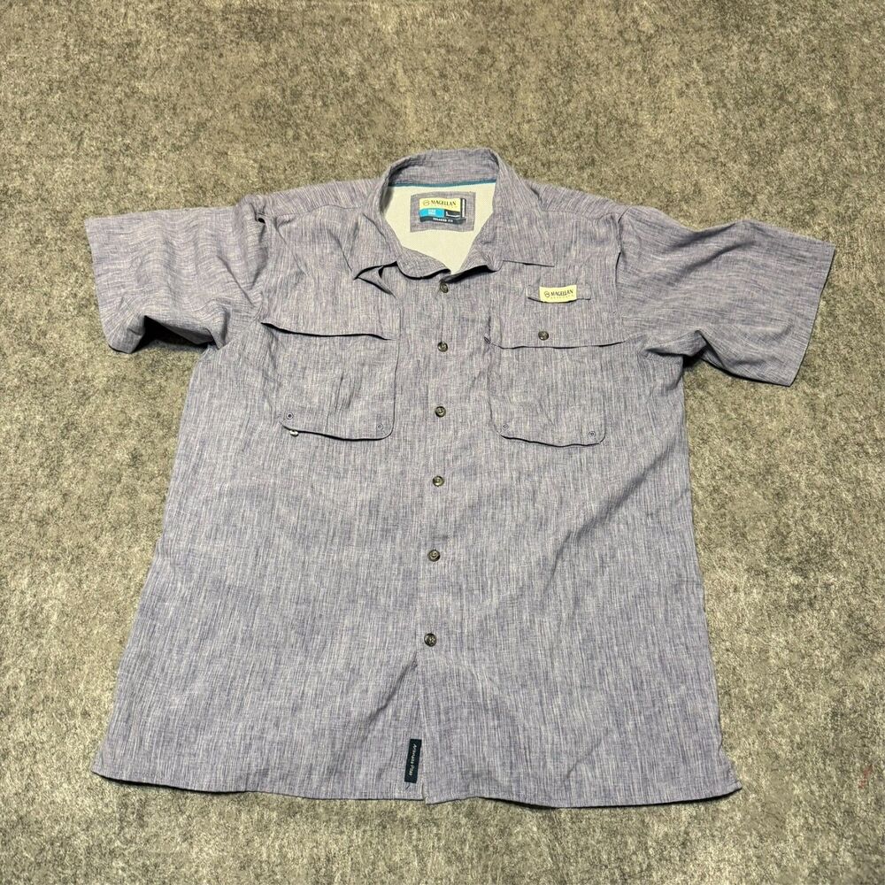 Magellan Outdoors Mens Fishing Shirt Size XL Grey Vented Short Sleeve Button Up
